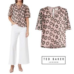 NEW Ted Baker Harlynn Floral Flutter Sleeve Chiffon Top